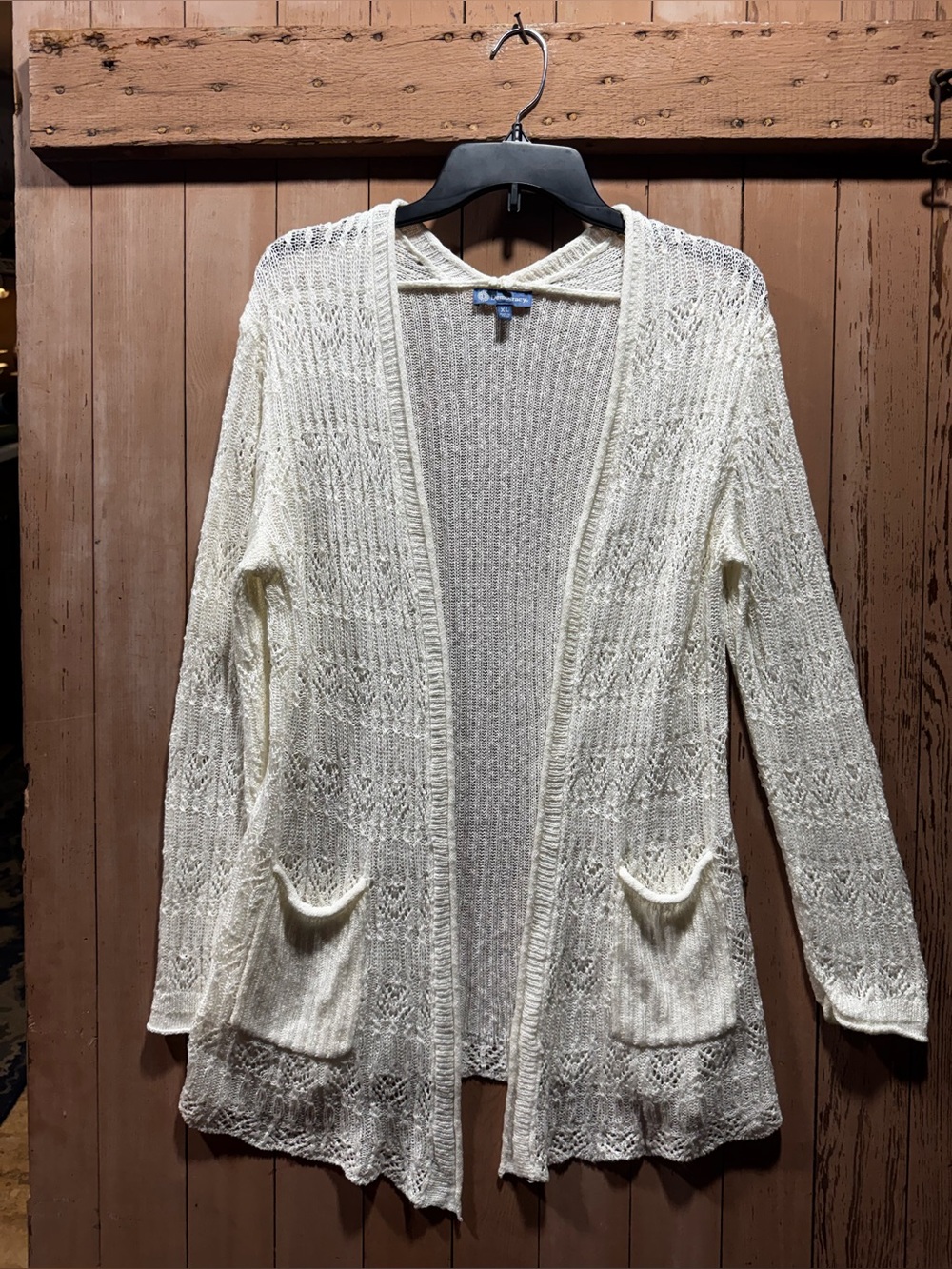 Democracy Open-Front Cream Knit Cardigan with Pockets